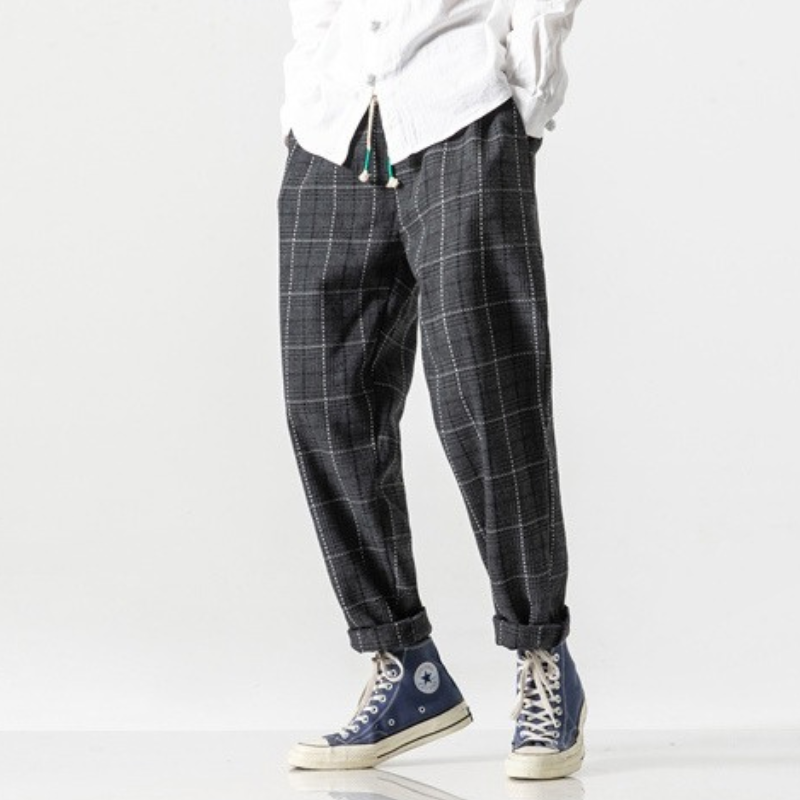 Hiroto Cotton Plaid Trousers