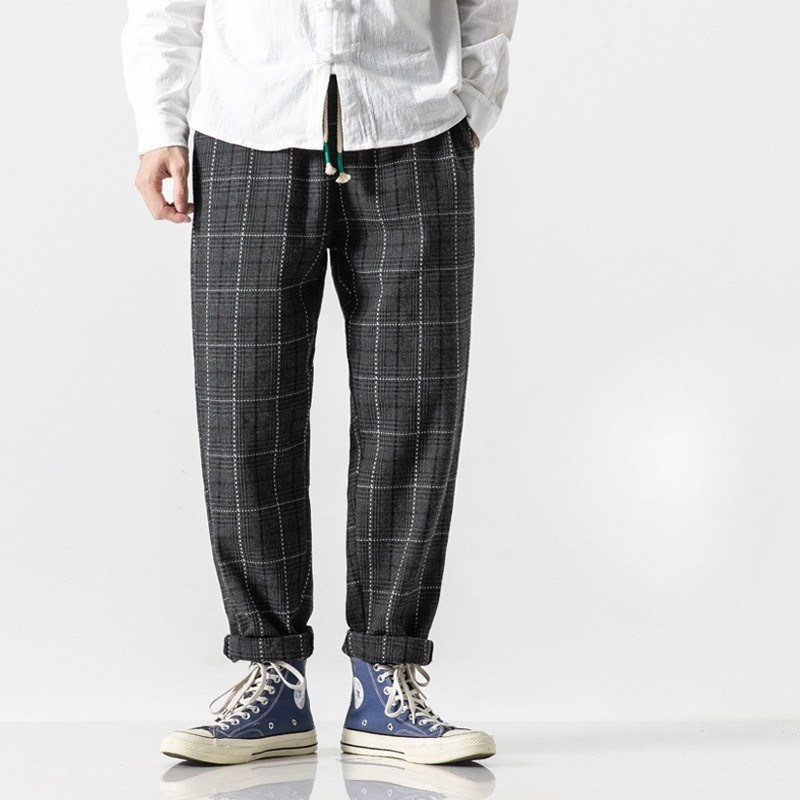 Hiroto Cotton Plaid Trousers