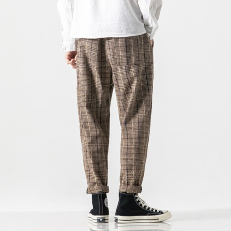 Hiroto Cotton Plaid Trousers