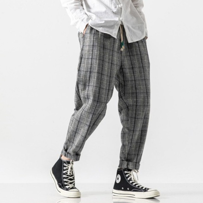 Hiroto Cotton Plaid Trousers