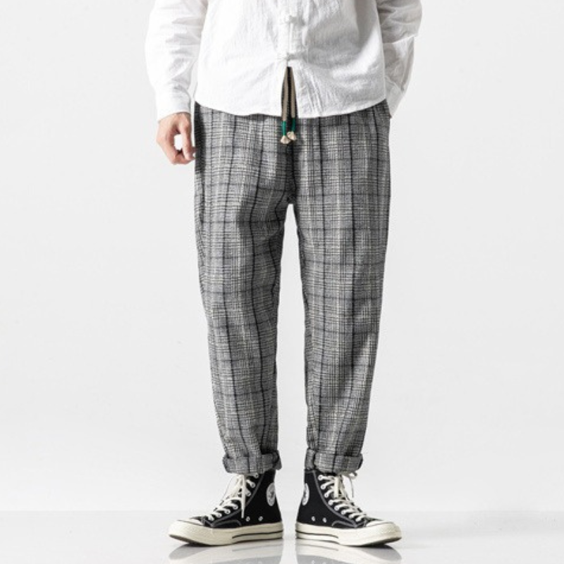 Hiroto Cotton Plaid Trousers