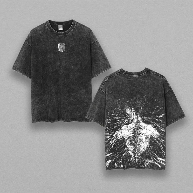 Retro Eren Yeager Attack On Titan Oversize Washed T-Shirt- Unisex