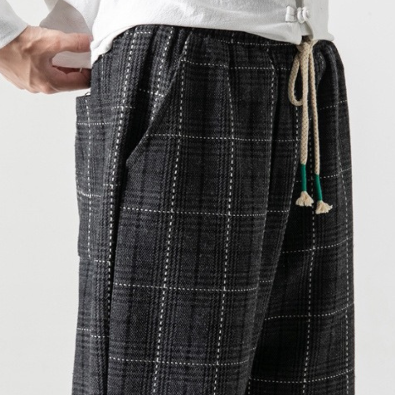 Hiroto Cotton Plaid Trousers