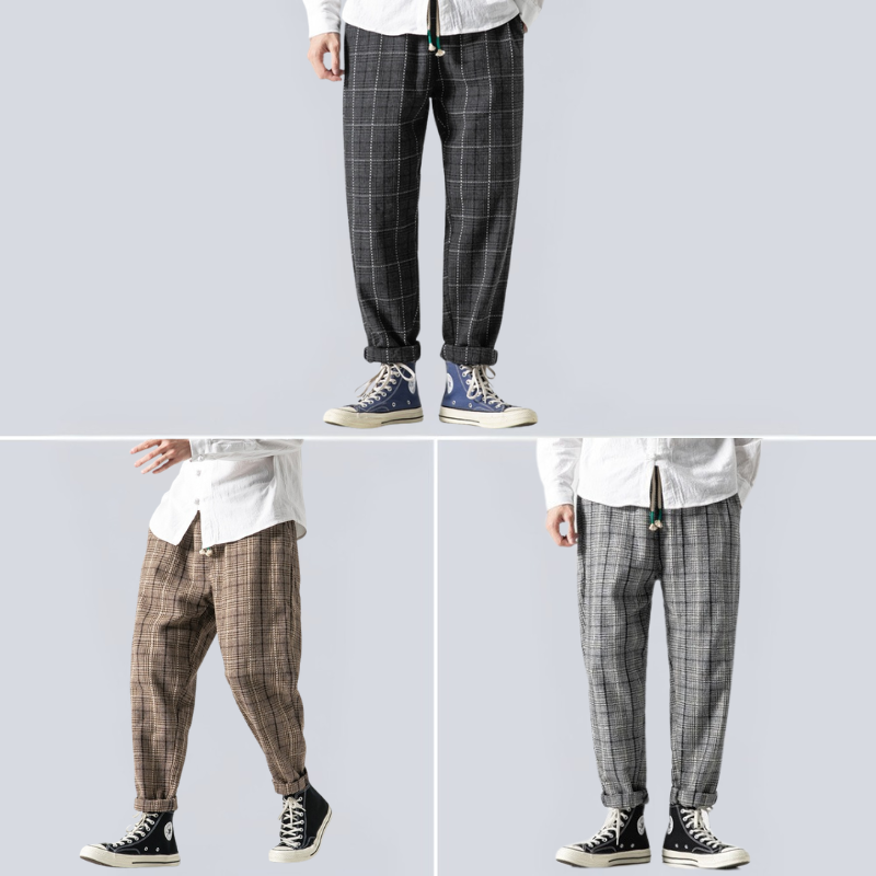 3-pack of Hiroto Cotton Plaid Trousers